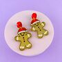 Gingerbread Man Christmas Earrings, thumbnail 1 of 6