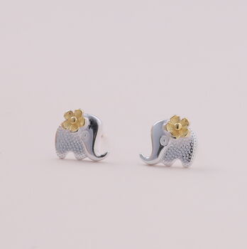 Sterling Silver Flower Elephant Earrings, 2 of 4