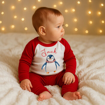 Personalised Kids Christmas Pyjamas Penguin, 2 of 4