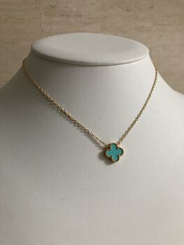 Gold Plated Light Blue Gold Single Clover Necklace, 2 of 4