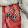 Long Silver Evil Eye Huggie Zircon Devil Eye Charm Earrings, thumbnail 5 of 8