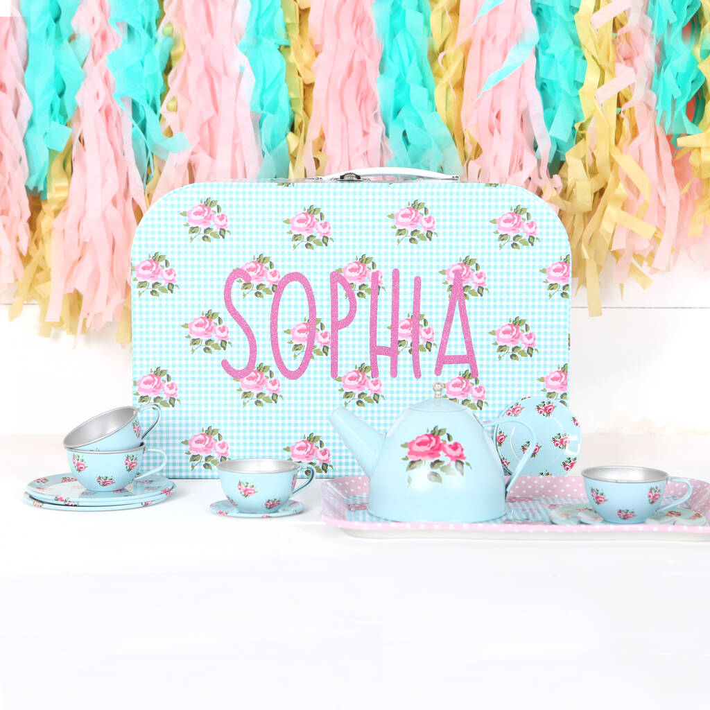 Floral Tin Tea Set With Personalised Case By Red Berry Apple