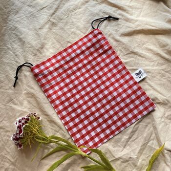 Gingham Cotton Drawstring Gift Pouch Bag, 5 of 6