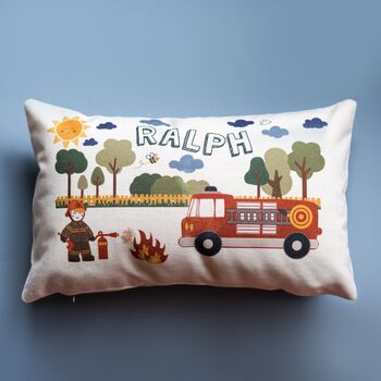 Personalised Fire Fighter Illustration Bedroom Cushion, 6 of 6