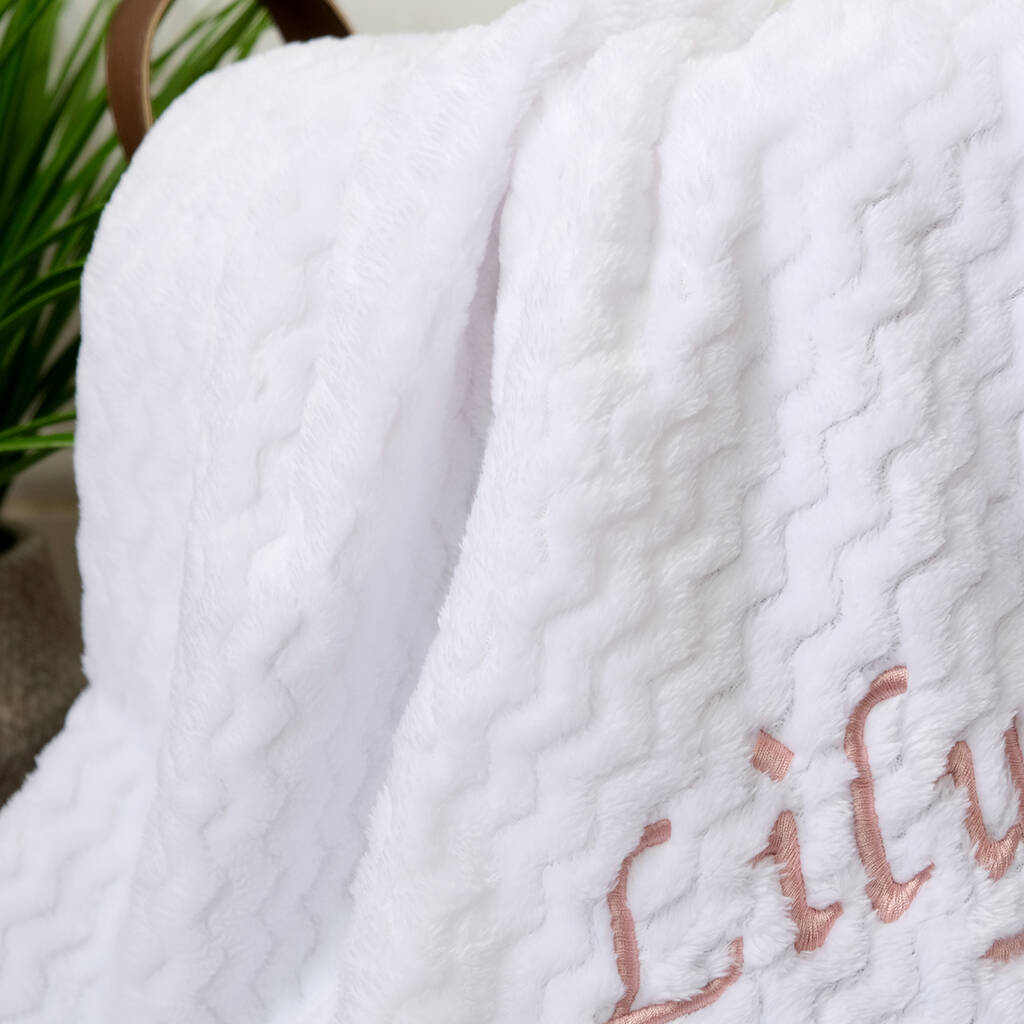 Personalised White Jacquard Fleece Baby Blanket By 1st Birthday Gifts
