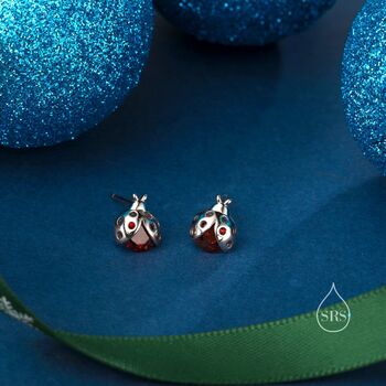 Tiny Cz Labybird Stud Earrings In Sterling Silver, 4 of 12