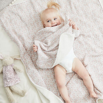 Baby Girl Vintage Floral Comforter With Wooden Teether, Handmade Gift For Newborn Girl, 4 of 10