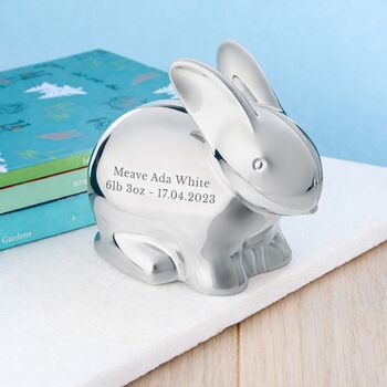 Personalised Silver Plated Rabbit Money Box, 3 of 8