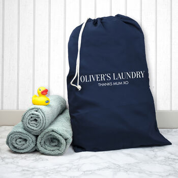 Personalised Large Navy Laundry Bag, 3 of 4