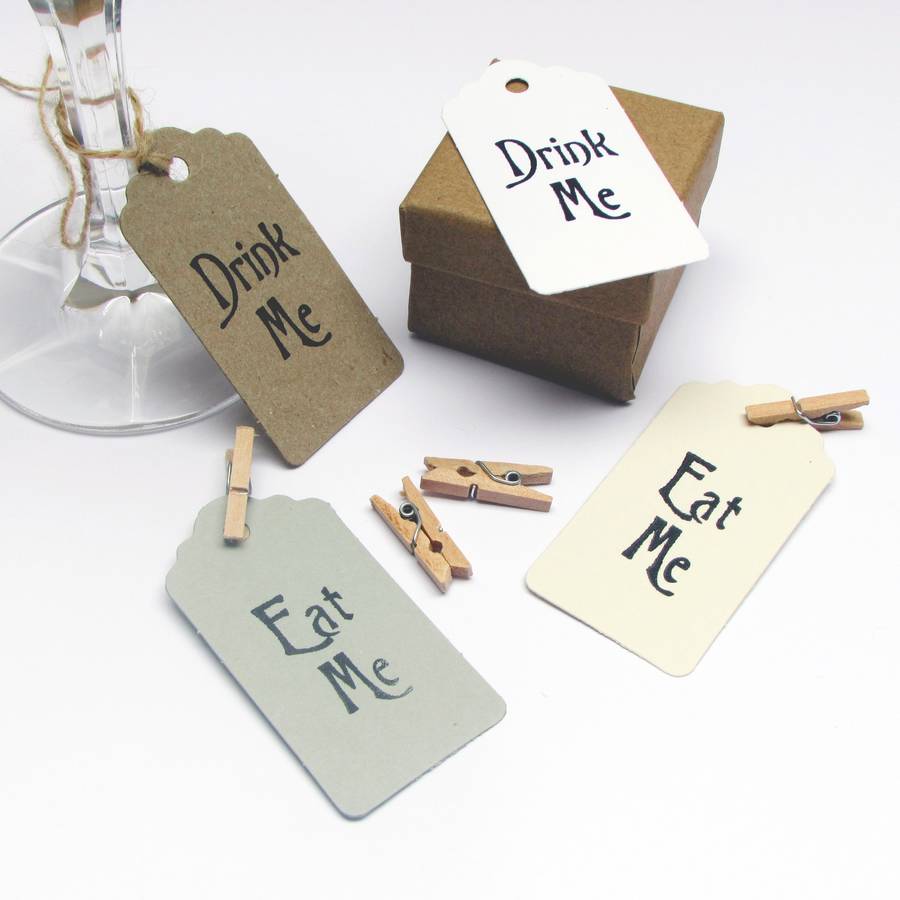 pack of ten 'eat me' or 'drink me' tags by yatris | notonthehighstreet.com