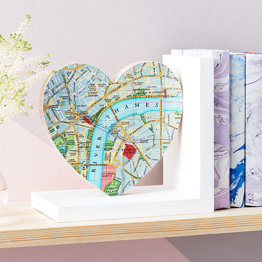 Map Location Heart Bookend Wedding Or Anniversary Gift, 1 of 5