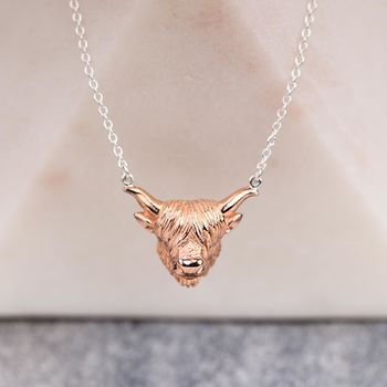 Highland Cow Necklace In Silver Or Rose Gold Plate, 2 of 10