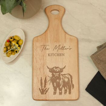 Personalised Highland Cow Paddle Chopping Board, 3 of 3