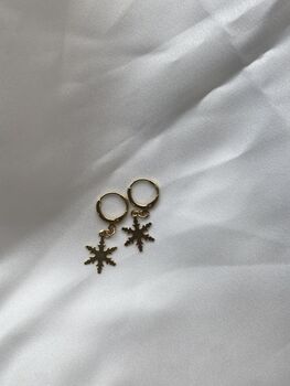 Gold Plated Snowflake Huggie Hoop Christmas Earrings, 4 of 4