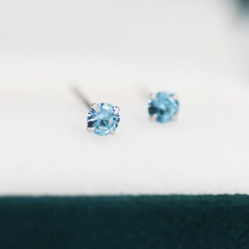 Sterling Silver March Birthstone Aquamarine Blue Cz Stud Earrings, 6 of 12