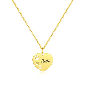 Personalised Engraved Name Necklace Dog Paw Print Design, 2 of 4