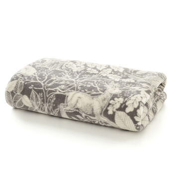 Winter Forest Grey Supersoft Textured Throw With Leaf Printed, 2 of 2