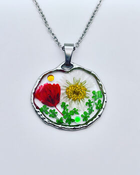 Real Daisy Poppy Pendant Necklace Small Hand Made, 5 of 10