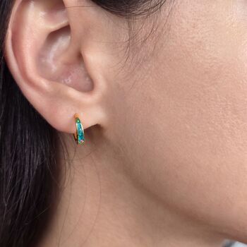 Garden Green Opal Tapered Gold Plated Huggie Earrings, 2 of 4