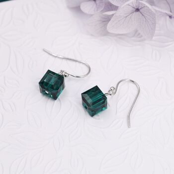 Emerald Green Crystal Cube Drop Hook Earrings, 3 of 12