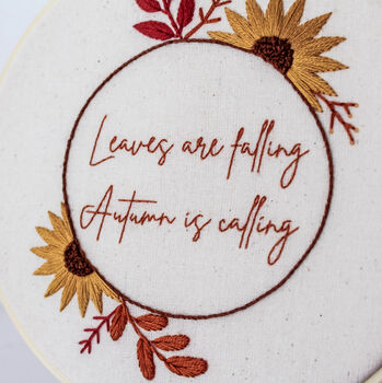 “Autumn Is Calling” Beginner Embroidery Kit, Sunflowers And Foliage Design, Hand Embroidery Kit, 3 of 6