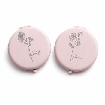 Personalised Engraved Pink Flower Pocket Mirror, 2 of 4