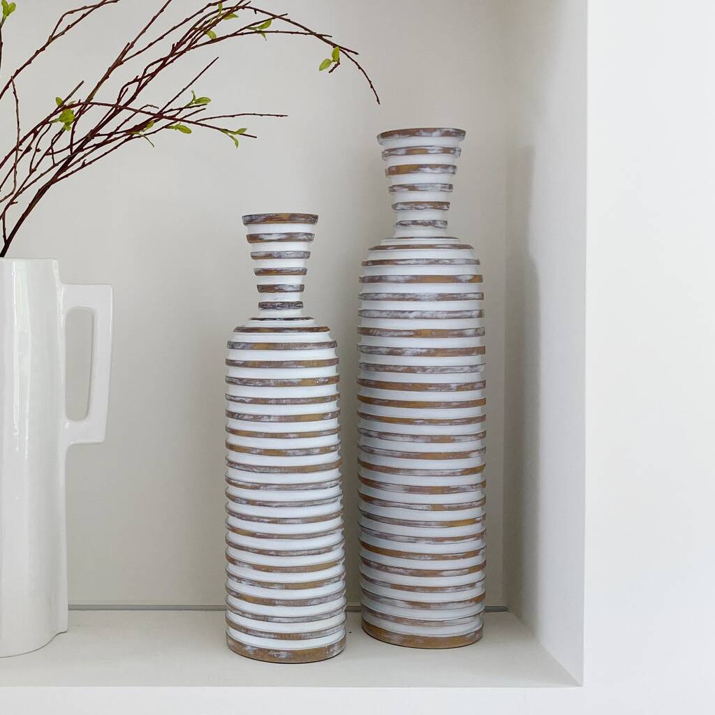 Tall White Striped Vase By Victoria & Co.