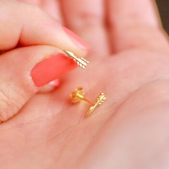 Tiny 18ct Gold Plate Arrow Stud Earrings, 5 of 10