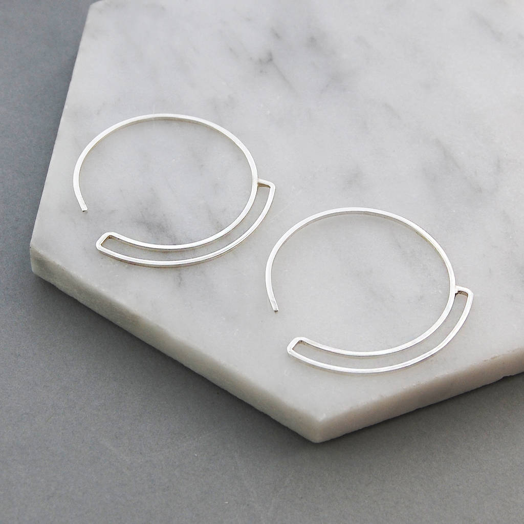 Geometric Sterling Silver Round Wire Hoop Earrings, 1 of 6