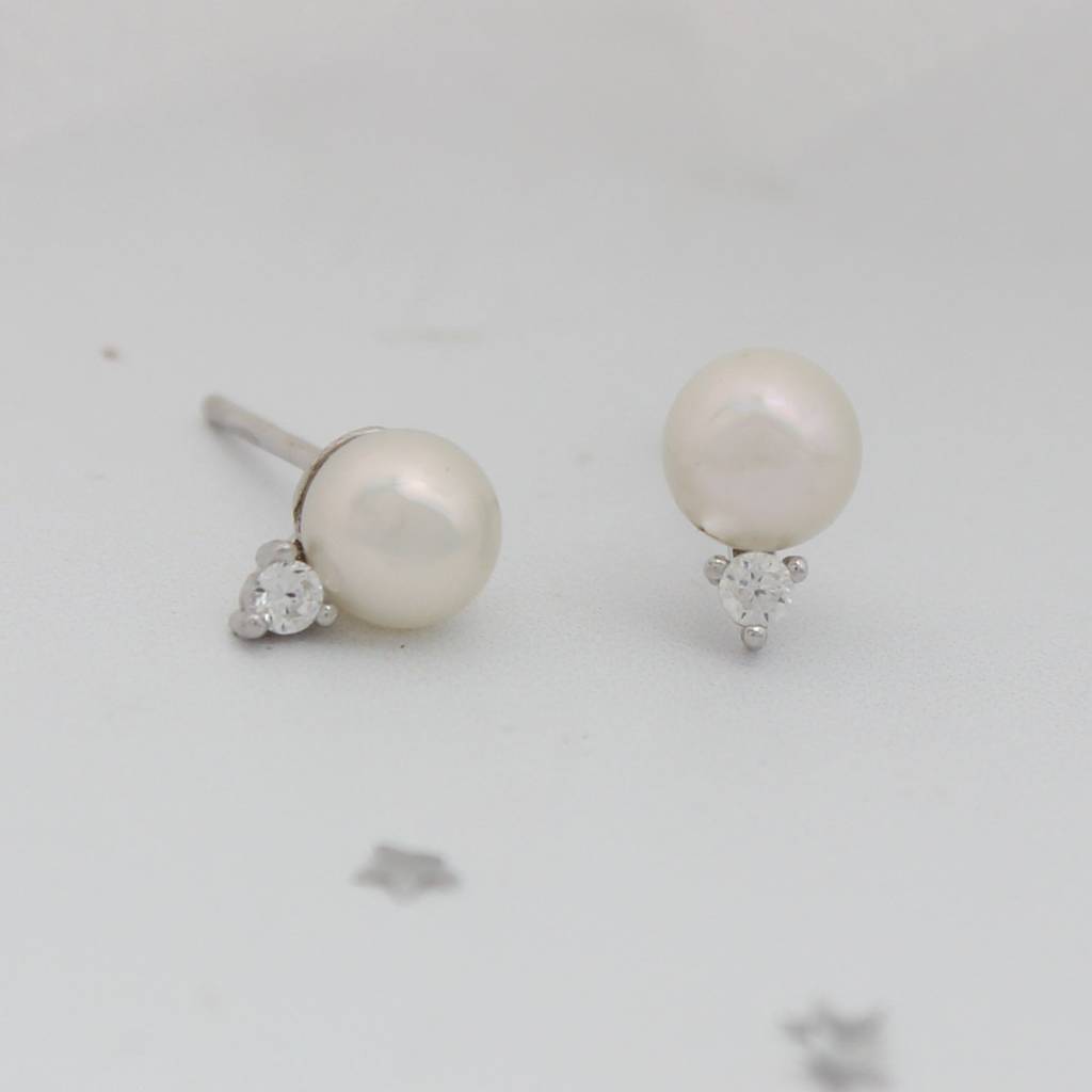 Mini Diamante And Pearl Stud Earrings Bridal White By Bish Bosh Becca ...