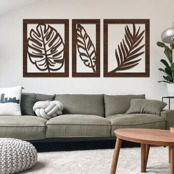 Three Piece Set Wooden Leaves: Nature Wall Art Decor, 2 of 12