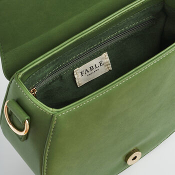 Green Fawn And Snail Embroidered Top Handle Saddle Bag, 8 of 9