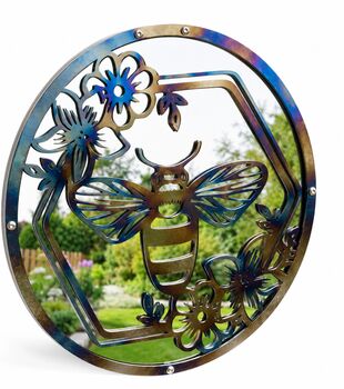 Metal Mirror Garden Wall Art Bee Sun Catcher Outdoor Plaque Gift, 3 of 5