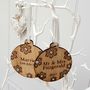 Mr And Mrs Double Sided Oak Bauble With Message, thumbnail 1 of 4