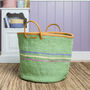 Vutia: Green Three Stripe Woven Laundry Basket, thumbnail 1 of 6