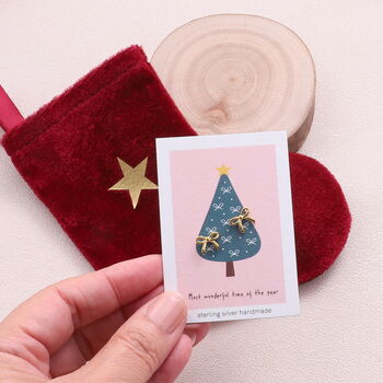 Mini Stocking Sterling Silver Bow Earrings, 11 of 12