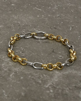 Mixed Metal Rolo Chain Bracelet In 18 K Gold And Rhodium Plated Sterling Silver, 5 of 7