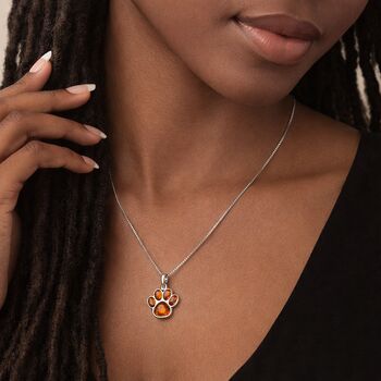 Personalised Sterling Silver Baltic Amber Paw Print Pendant Necklace, 3 of 9