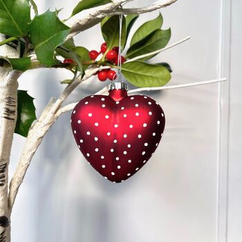 Christmas Polka Dot Glass Heart Decoration, 2 of 2