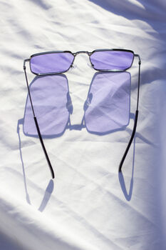 Purple Nose Bridge Angular Rectangle Aviator Sunglasses, 5 of 9