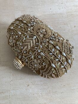 Dark Gold Handcrafted Embroidered Oval Clutch Bag, 4 of 10