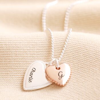 Personalised Textured Double Heart Necklace, 4 of 8
