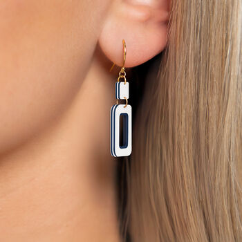 Pearlescent White And Navy Rectangle Earrings, 4 of 8
