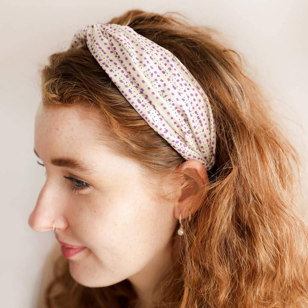 Purple Polka Dot Twist Fabric Headband, 1 of 4