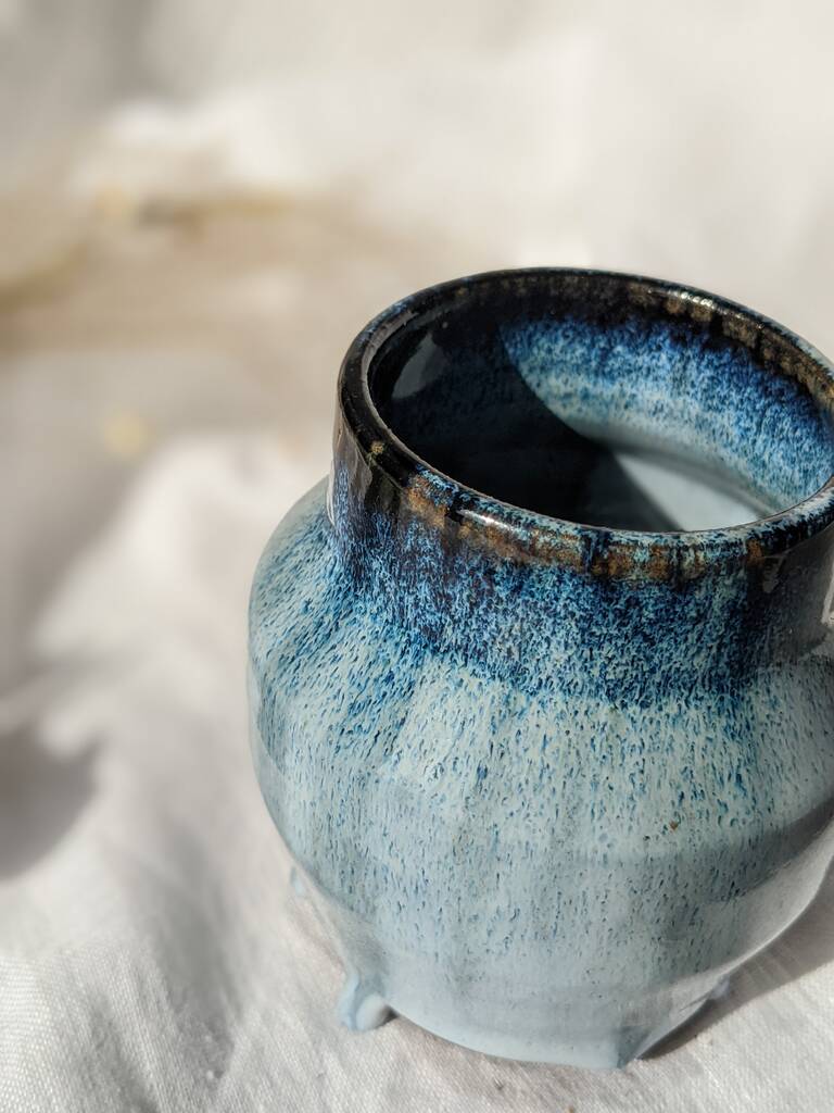 Moody Blue Handmade Vase Drip By Rebecca Ridley Ceramics