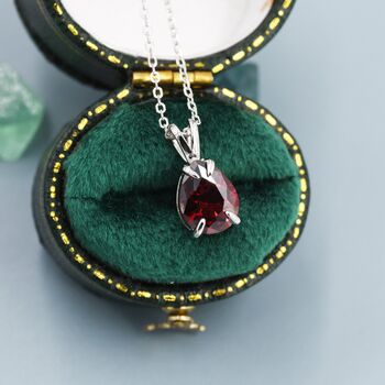 Sterling Silver Garnet Red Pear Cut Cz Necklace, 7 of 12