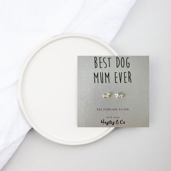 Sausage Dog 'Best Dog Mum' Sterling Silver Earrings, 2 of 6