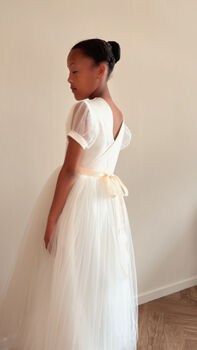 Duchess Satin First Communion Dress – Tulle Puff Sleeves And Tutu Skirt, 3 of 10