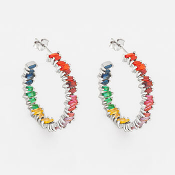 Large Rainbow Hoop Earrings Silver Plated Gift For Her, 3 of 4