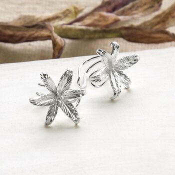 Sterling Silver Star Lily Cuff Earrings, 3 of 4